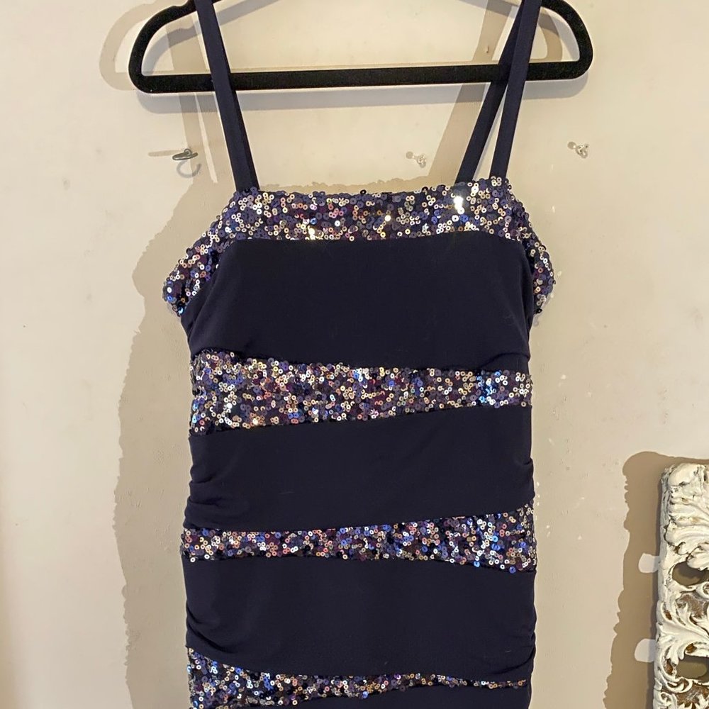 Navy Blue Sequin Mini Dress